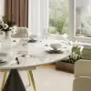Modern 99 cm Round Glossy Sintered Stone Dining Table with Black Pedestal Base, Seats 2
