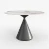 Modern 99 cm Round Glossy Sintered Stone Dining Table with Black Pedestal Base, Seats 2