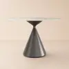 Modern 99 cm Round Glossy Sintered Stone Dining Table with Black Pedestal Base, Seats 2