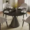 Modern 99 cm Round Matte Sintered Stone Dining Table with Black Pedestal Base, Seats 2