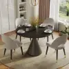 Modern 99 cm Round Matte Sintered Stone Dining Table with Black Pedestal Base, Seats 2