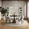 Modern 99 cm Round Matte Sintered Stone Dining Table with Black Pedestal Base, Seats 2