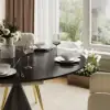 Modern 99 cm Round Matte Sintered Stone Dining Table with Black Pedestal Base, Seats 2