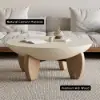 Curva 37" Round Concrete-Look Fiberglass Coffee Table with Wood Legs – Beige – Natural