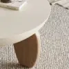 Curva 37" Round Concrete-Look Fiberglass Coffee Table with Wood Legs – Beige – Natural