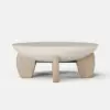 Curva 37" Round Concrete-Look Fiberglass Coffee Table with Wood Legs – Beige – Natural
