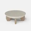 Curva 37" Round Concrete-Look Fiberglass Coffee Table with Wood Legs – Beige – Natural