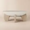 Curva 37" Round Concrete-Look Fiberglass Coffee Table with Wood Legs – Beige – Natural