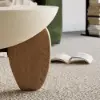 Picture of Curva 30" Round Concrete-Look Fiberglass Coffee Table with Wood Legs – Beige – Natural