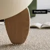 Picture of Curva 30" Round Concrete-Look Fiberglass Coffee Table with Wood Legs – Beige – Natural
