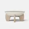 Picture of Curva 30" Round Concrete-Look Fiberglass Coffee Table with Wood Legs – Beige – Natural