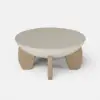 Picture of Curva 30" Round Concrete-Look Fiberglass Coffee Table with Wood Legs – Beige – Natural