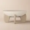 Picture of Curva 30" Round Concrete-Look Fiberglass Coffee Table with Wood Legs – Beige – Natural