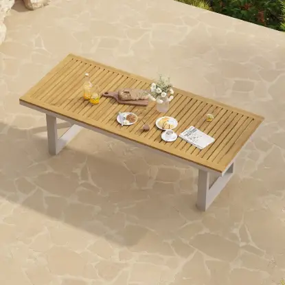 Tevara Outdoor Teak & Aluminium Dining Table in Sand, Seats 6-8