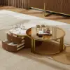 Grovyn 700mm-800mm Round Nesting Coffee Table Set with Sintered Stone Top – Walnut