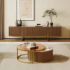 Grovyn 700mm-800mm Round Nesting Coffee Table Set with Sintered Stone Top – Walnut