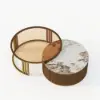 Grovyn 700mm-800mm Round Nesting Coffee Table Set with Sintered Stone Top – Walnut