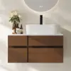Modern 80 cm Floating Single Bathroom Vanity with Stone Resin Top, Ceramic Basin – Walnut – Faux Marble Sink