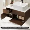 Modern 80 cm Floating Single Bathroom Vanity with Stone Resin Top, Ceramic Basin – Walnut – Faux Marble Sink