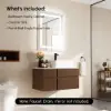 Modern 80 cm Floating Single Bathroom Vanity with Stone Resin Top, Ceramic Basin – Walnut – Faux Marble Sink