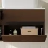 Modern 80 cm Floating Single Bathroom Vanity with Stone Resin Top, Ceramic Basin – Walnut – Faux Marble Sink
