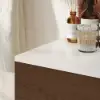Modern 80 cm Floating Single Bathroom Vanity with Stone Resin Top, Ceramic Basin – Walnut – Faux Marble Sink