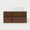 Modern 80 cm Floating Single Bathroom Vanity with Stone Resin Top, Ceramic Basin – Walnut – Faux Marble Sink