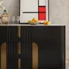 Artis Modern Matte Black 59"W Sintered Stone Sideboard 3 Drawers Kitchen Buffet Table