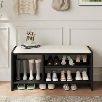 1010mm Wood Shoe Storage Entryway Bench Leather Upholstered – AUD-H2082