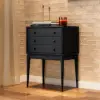 Tanic Mid Century Modern Chest Cabinet with Storage 3 Drawers of Ash Wood – Black