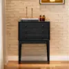 Tanic Mid Century Modern Chest Cabinet with Storage 3 Drawers of Ash Wood – Black