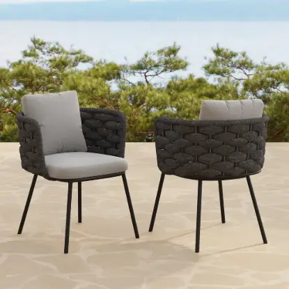 2-Pieces Mid-Century Modern Aluminium & Ropes Outdoor Patio Dining Chair Dark Grey