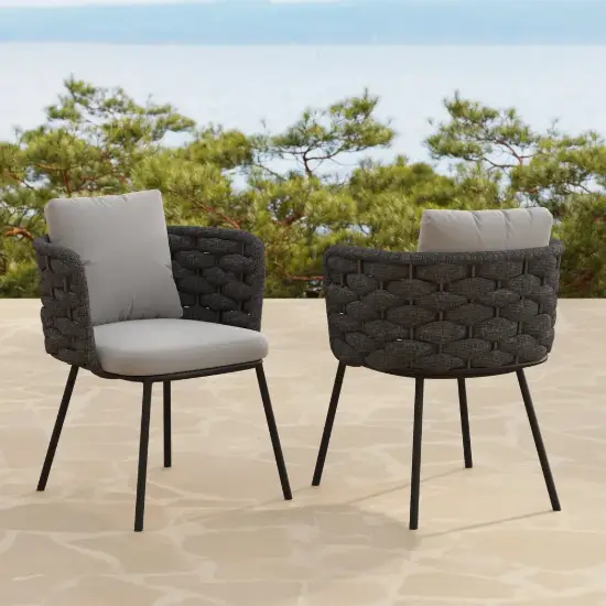 2-Pieces Mid-Century Modern Aluminium & Ropes Outdoor Patio Dining Chair Dark Grey