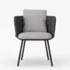 2-Pieces Mid-Century Modern Aluminium & Ropes Outdoor Patio Dining Chair Dark Grey
