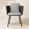 2-Pieces Mid-Century Modern Aluminium & Ropes Outdoor Patio Dining Chair Dark Grey