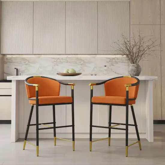 Cranis Orange Velvet Counter Stool with Upholstered, 1 Piece