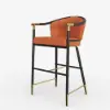 Cranis Orange Velvet Counter Stool with Upholstered, 1 Piece