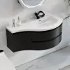 90 cm Floating Curved Bathroom Vanity in Black Right Offset Single Sink Bathroom Cabinet