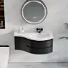 90 cm Floating Curved Bathroom Vanity in Black Right Offset Single Sink Bathroom Cabinet