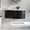 90 cm Floating Curved Bathroom Vanity in Black Right Offset Single Sink Bathroom Cabinet