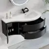 90 cm Floating Curved Bathroom Vanity in Black Right Offset Single Sink Bathroom Cabinet