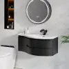 90 cm Floating Curved Bathroom Vanity in Black Right Offset Single Sink Bathroom Cabinet