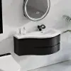 90 cm Floating Curved Bathroom Vanity in Black Right Offset Single Sink Bathroom Cabinet