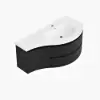 90 cm Floating Curved Bathroom Vanity in Black Right Offset Single Sink Bathroom Cabinet