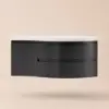 90 cm Floating Curved Bathroom Vanity in Black Right Offset Single Sink Bathroom Cabinet