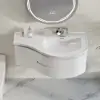 90 cm Floating Curved Bathroom Vanity in White Right Offset Single Sink Bathroom Cabinet