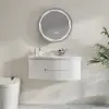 90 cm Floating Curved Bathroom Vanity in White Right Offset Single Sink Bathroom Cabinet