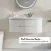 90 cm Floating Curved Bathroom Vanity in White Right Offset Single Sink Bathroom Cabinet