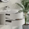 90 cm Floating Curved Bathroom Vanity in White Right Offset Single Sink Bathroom Cabinet