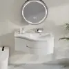 90 cm Floating Curved Bathroom Vanity in White Right Offset Single Sink Bathroom Cabinet